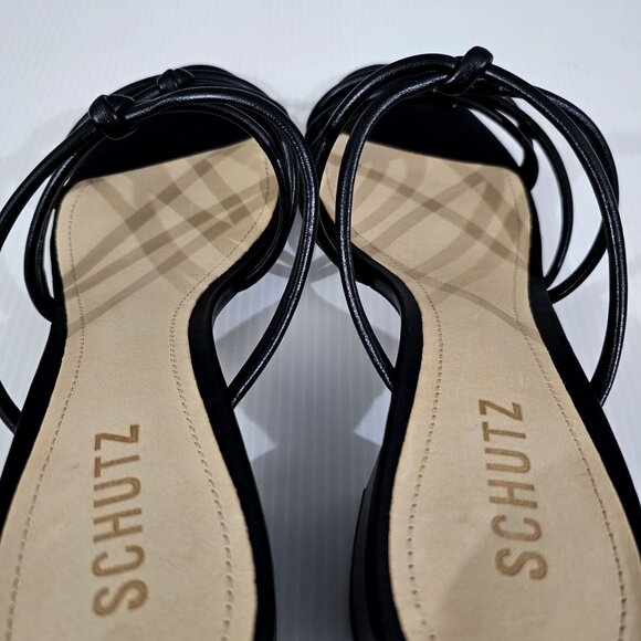 NEW Schutz Princey Strappy Sandal Knotted Heel Black Leather Size 9 - Picture 9 of 12